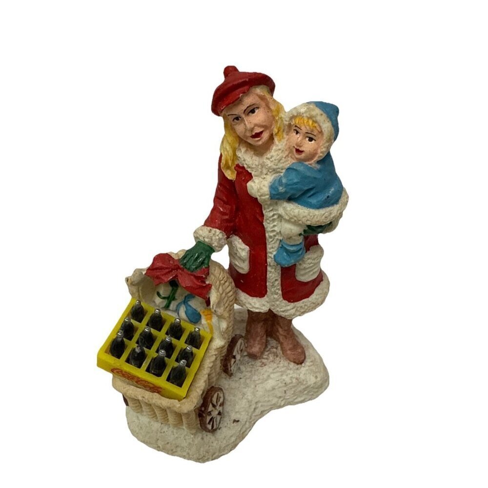 Vintage Coca Cola Christmas Village Figurine Mom Baby Buggy Coke Bottles